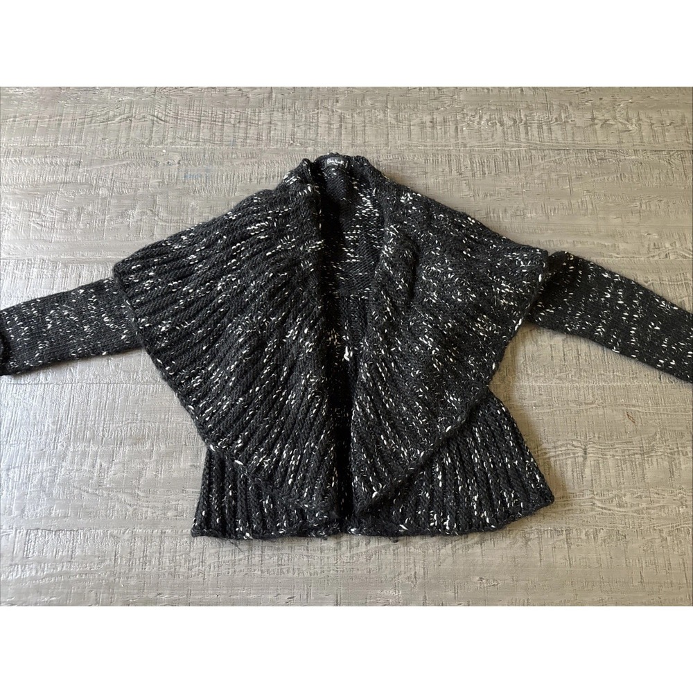 Silvia Novelli ITALY Black White  Cable Knit‎ Wrap Wool Blend Drape Sweater Med